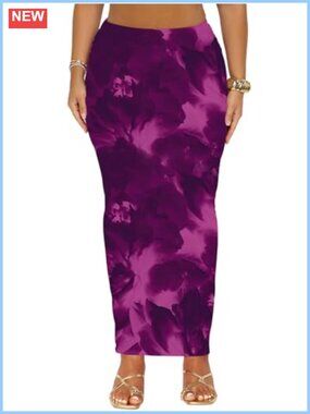 Floral Mesh High Waisted Bodycon Maxi Skirt Slim Fit Party Pencil Skirt